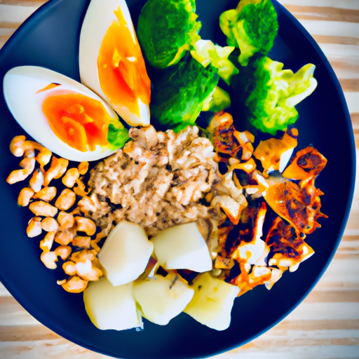 תמונה של צלחת אוכל בריא עם ירקות, חלבונים ודגנים