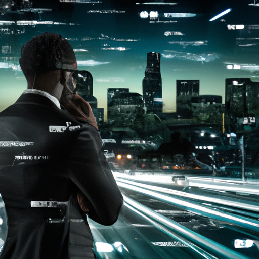 תמונה של מנהל עסקים שוקל את המעבר לבורסות IP עם נוף עירוני עתידני ברקע